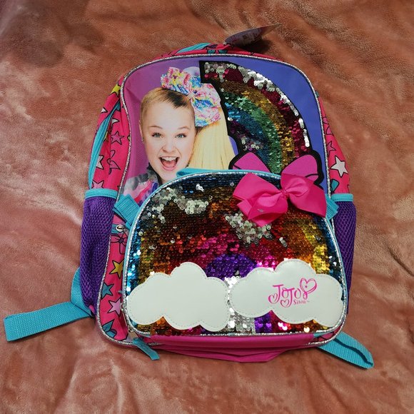 Girls Jojo Siwa Rainbow Sequined Full Size Backpack & Lunchbox Bag Set NWT - Picture 1 of 16